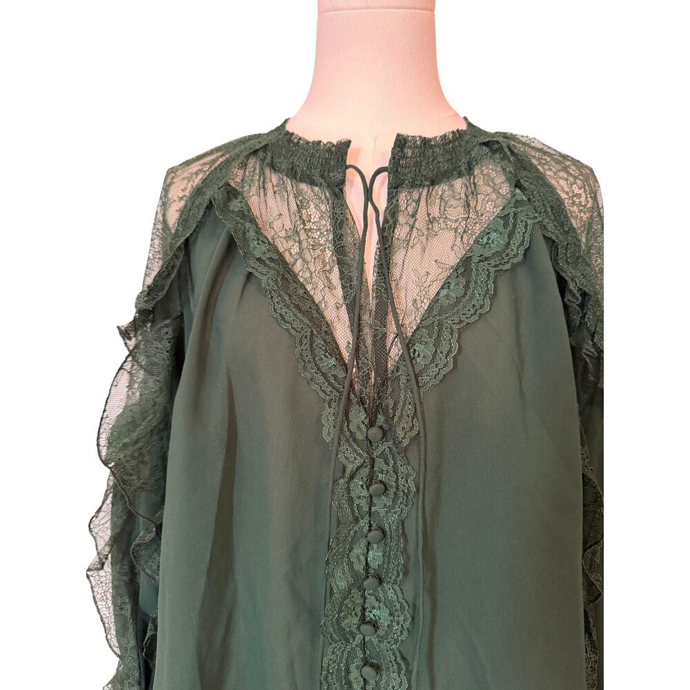 Alice + Olivia Aleena Lace Ruffled Blouse Green Mystique XS - Picture 4 of 10